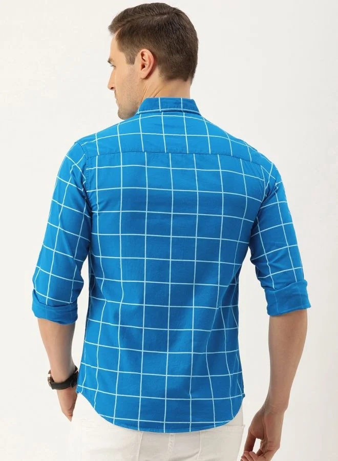 The Indian Garage Co Men Slim Fit Checkered Full Sleeves Cutaway Collar Casual Shirt