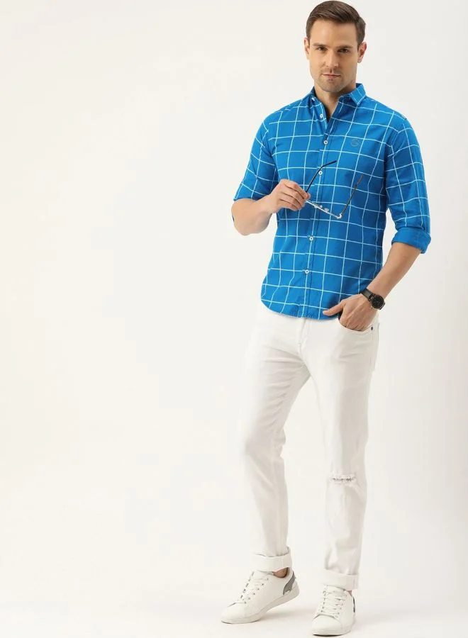 The Indian Garage Co Men Slim Fit Checkered Full Sleeves Cutaway Collar Casual Shirt