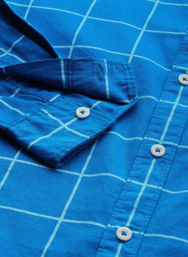 The Indian Garage Co Men Slim Fit Checkered Full Sleeves Cutaway Collar Casual Shirt