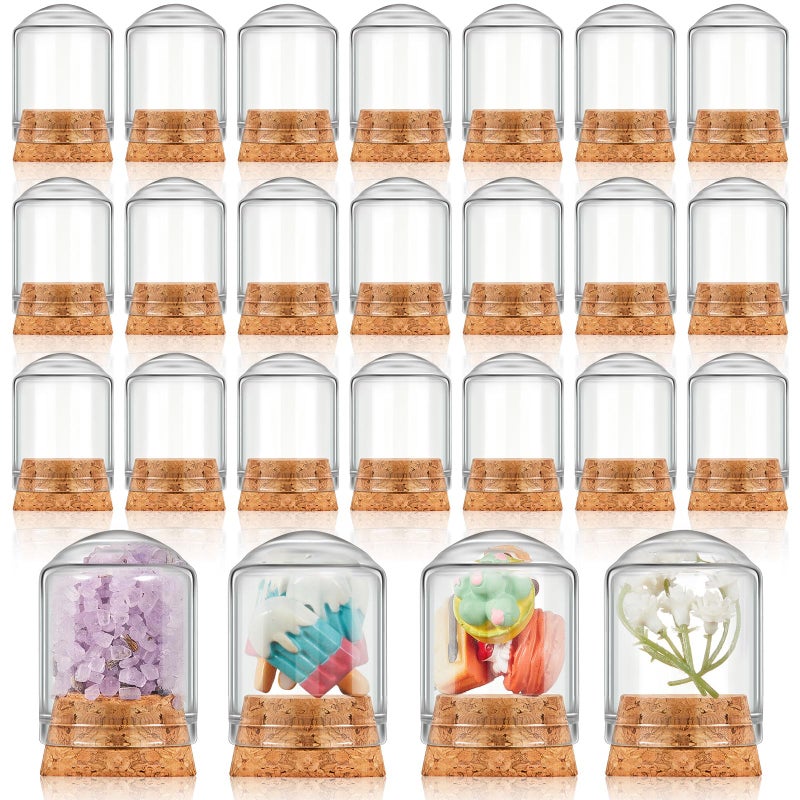 Barydat 50 Pcs Mini Cloche Glass Dome with Cork, Cloche Bell Jar Mini Glass Bottles with Base, Decorative Jars Display Case for Specimen Flower Storage Crafts Arts Party Favor Decor (15 ml) - Image 1