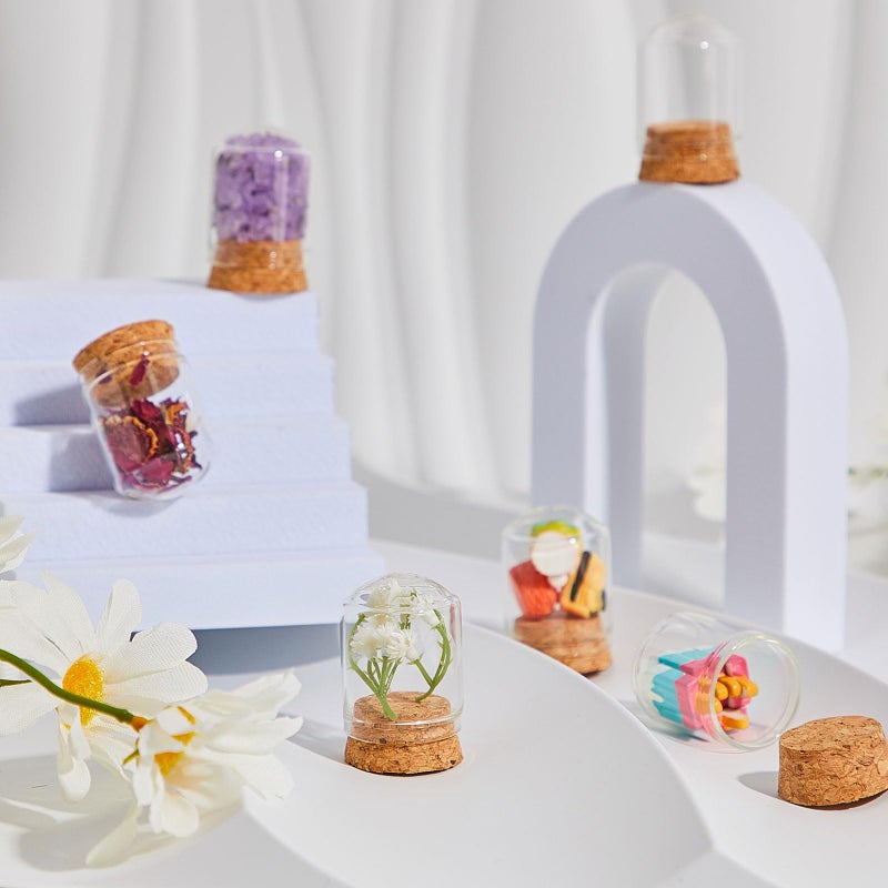 Barydat 50 Pcs Mini Cloche Glass Dome with Cork, Cloche Bell Jar Mini Glass Bottles with Base, Decorative Jars Display Case for Specimen Flower Storage Crafts Arts Party Favor Decor (15 ml) - Image 4