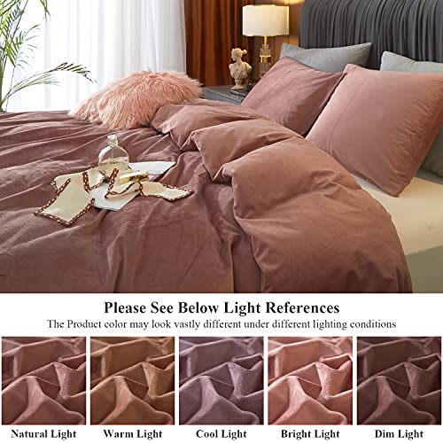 Ivellow Velvet Duvet Cover Queen Size 3 Pcs Flannel Blush Pink Duvet Cover Queen Velvet Comforter Cover Bedding Set Ultra Soft Cozy Solid Luxury Velour Duvet Cover Set Zipper Closure Corner Ties - Image 5