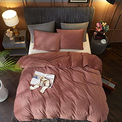 Ivellow Velvet Duvet Cover Queen Size 3 Pcs Flannel Blush Pink Duvet Cover Queen Velvet Comforter Cover Bedding Set Ultra Soft Cozy Solid Luxury Velour Duvet Cover Set Zipper Closure Corner Ties - Image 2