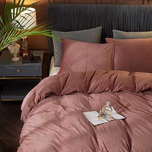Ivellow Velvet Duvet Cover Queen Size 3 Pcs Flannel Blush Pink Duvet Cover Queen Velvet Comforter Cover Bedding Set Ultra Soft Cozy Solid Luxury Velour Duvet Cover Set Zipper Closure Corner Ties - Image 3