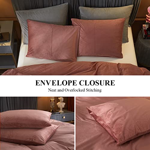 Ivellow Velvet Duvet Cover Queen Size 3 Pcs Flannel Blush Pink Duvet Cover Queen Velvet Comforter Cover Bedding Set Ultra Soft Cozy Solid Luxury Velour Duvet Cover Set Zipper Closure Corner Ties - Image 4