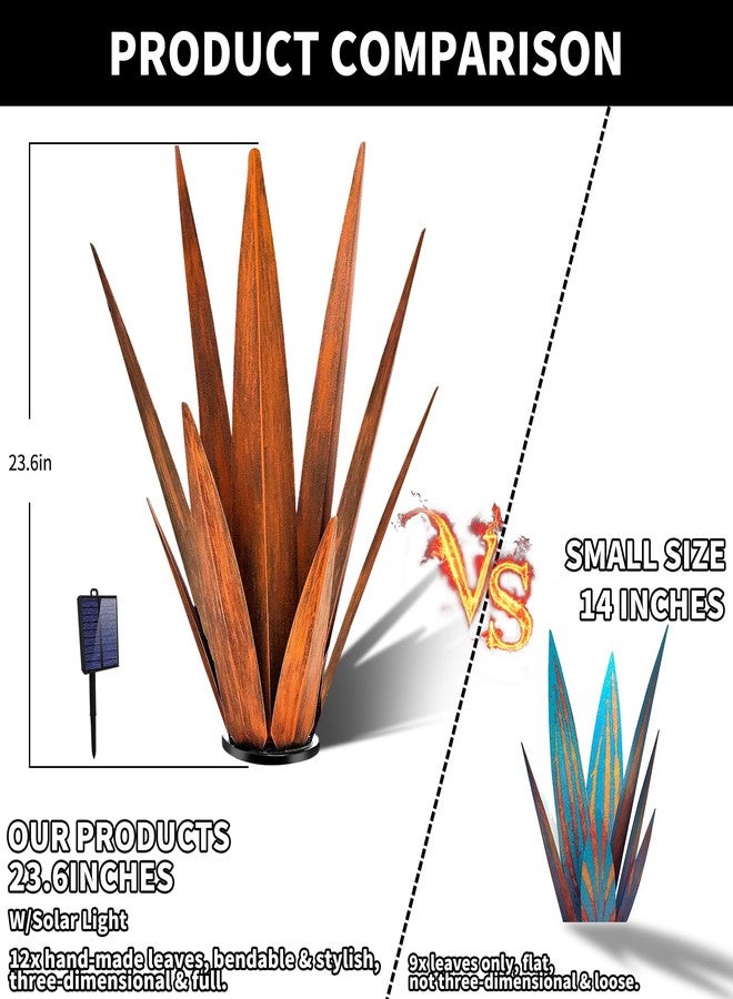 KODIBO Large Tequila Rustic Sculpture, Rustic Metal Agave Plants for Outdoor, Metal Agave Garden Yard Statue, Outdoor Lawn Ornaments Yard Stakes (Rusty - L (W/Solar Light)) - Image 2