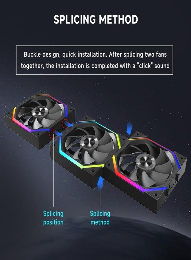 Jungle Leopard Galaxy 120mm PC Case Fan, ARGB and PWM Cooling Fans PC, Axle Core Double Ring CD Pattern Module Computer Fans, Daisy-Chain 5V RGB Fan (Black 3 Pack) - Image 5