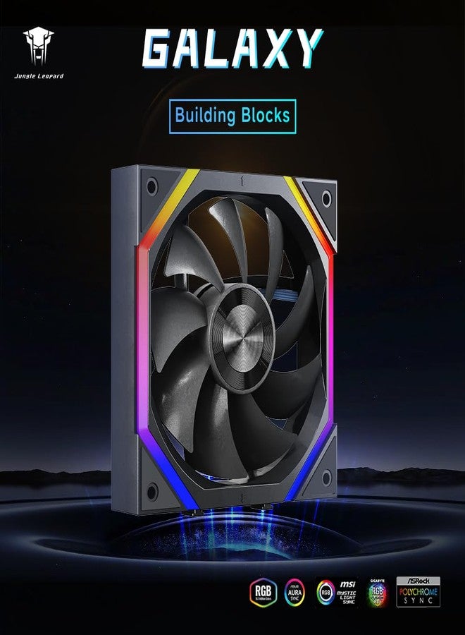 Jungle Leopard Galaxy 120mm PC Case Fan, ARGB and PWM Cooling Fans PC, Axle Core Double Ring CD Pattern Module Computer Fans, Daisy-Chain 5V RGB Fan (Black 3 Pack) - Image 2
