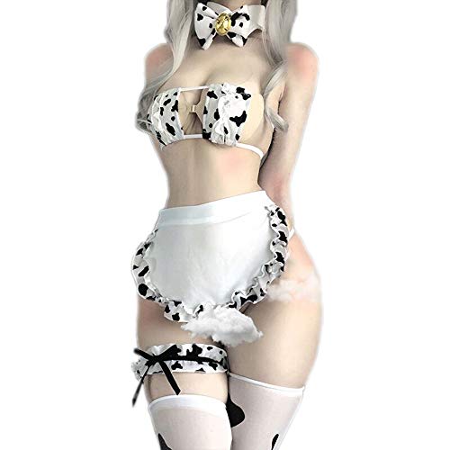 paloli Womens Anime Cow Cosplay Bikini Lolita Kawaii Bra and Panty Set Japanese Underwear White Stocking - Image 2