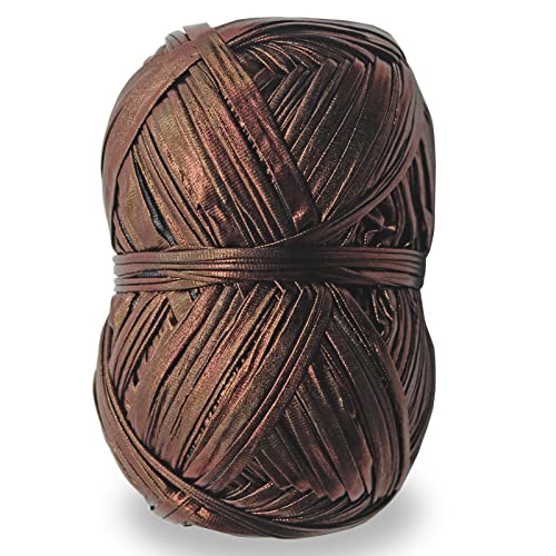 Flrhsjx Metallic T-Shirt Yarn 140 Yards Knitting Fabric Crochet Cloth Shiny Tshirt Yarn for Crocheting Beginners DIY Hand Craft Bag Blanket Cushion Projects (Copper) - Image 1