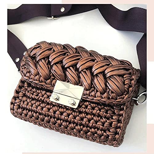Flrhsjx Metallic T-Shirt Yarn 140 Yards Knitting Fabric Crochet Cloth Shiny Tshirt Yarn for Crocheting Beginners DIY Hand Craft Bag Blanket Cushion Projects (Copper) - Image 4