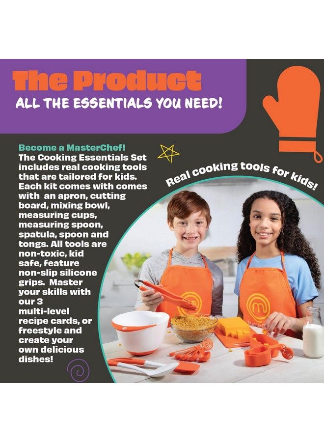 MasterChef Junior Cooking Essentials Set 9 Pc. Kit Includes Real Cookware For Kids Recipes Apron Cutting Board Mixing Bowl Measuring Cups Spoons Birthday Make Homemade Treats - Image 3