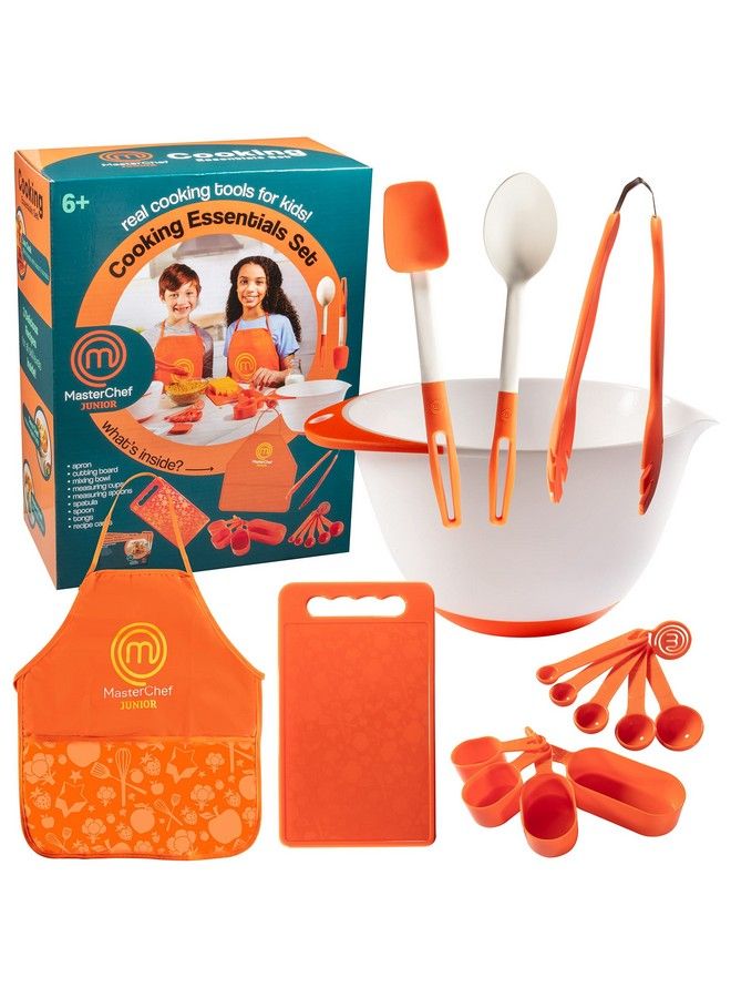 MasterChef Junior Cooking Essentials Set 9 Pc. Kit Includes Real Cookware For Kids Recipes Apron Cutting Board Mixing Bowl Measuring Cups Spoons Birthday Make Homemade Treats - Image 2