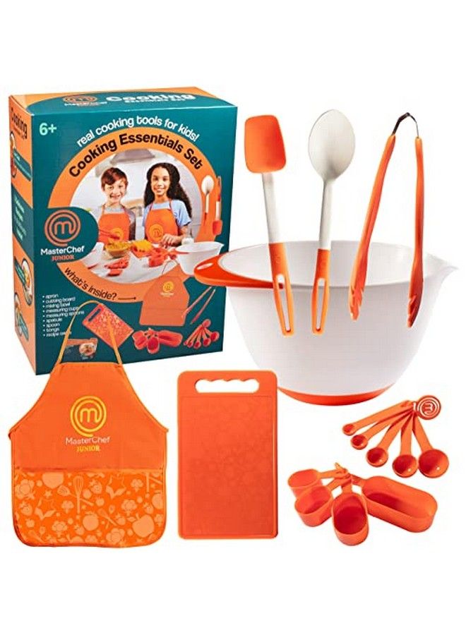 MasterChef Junior Cooking Essentials Set 9 Pc. Kit Includes Real Cookware For Kids Recipes Apron Cutting Board Mixing Bowl Measuring Cups Spoons Birthday Make Homemade Treats - Image 1