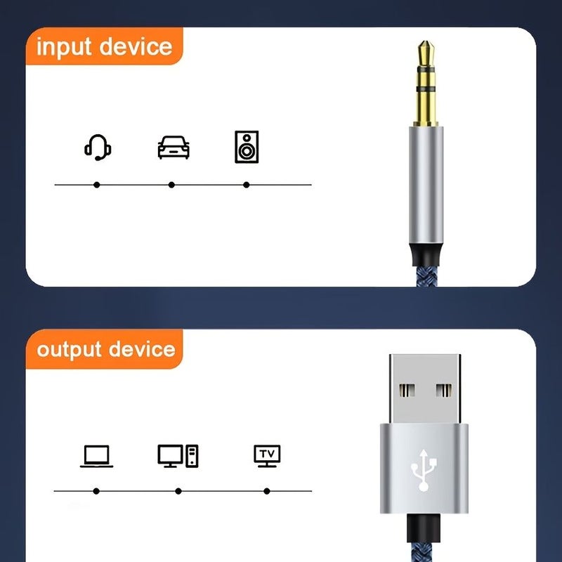 Blue USB to 3.5mm Audio Adapter Cable Headphone Mic for PC Laptop - Image 4