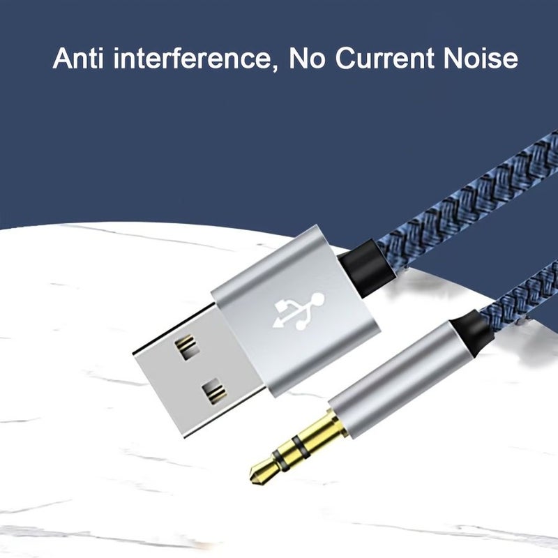 Blue USB to 3.5mm Audio Adapter Cable Headphone Mic for PC Laptop - Image 1