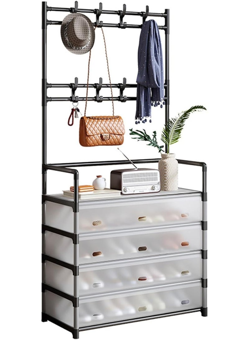 BLOOMING TIME 5-Layer Multi‑Function Entryway Hall Tree Organizer, 8 Coat Hooks, Shoe Shelves & Drawer – Sturdy Freestanding Storage for Entryway, Mudroom & Bedroom - Image 1