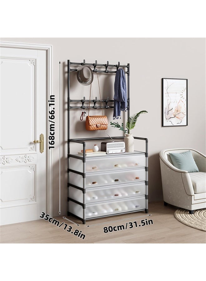 BLOOMING TIME 5-Layer Multi‑Function Entryway Hall Tree Organizer, 8 Coat Hooks, Shoe Shelves & Drawer – Sturdy Freestanding Storage for Entryway, Mudroom & Bedroom - Image 2