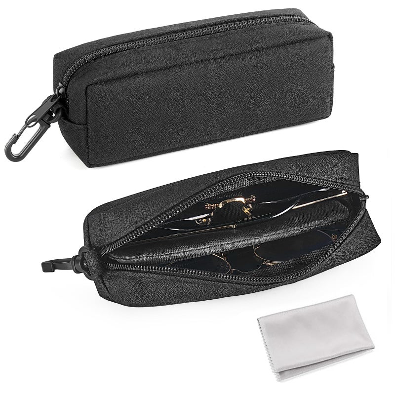 Mkono Mkono Double Glasses Case Soft Eyeglass Case Sunglasses Travel Case Organizer Portable Reading Glass Pouch Bag with Clip Zipper and Cleaning Cloth for Women Men  - Image 1