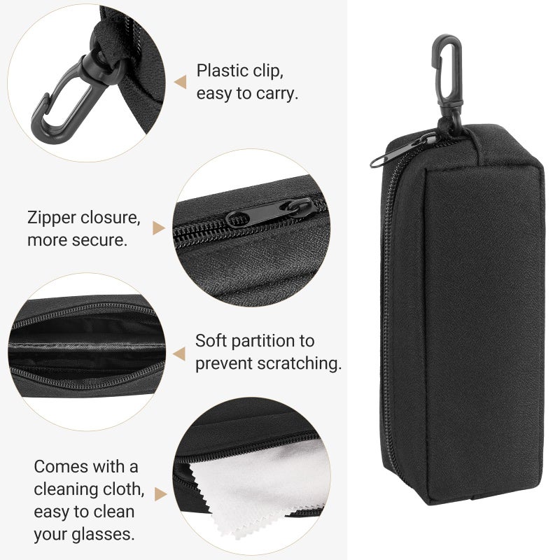 Mkono Double Glasses Case Soft Eyeglass Case Sunglasses Travel Case Organizer Portable Reading Glass Pouch Bag with Clip Zipper and Cleaning Cloth for Women Men