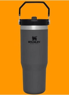 STANLEY IceFlow Flip Straw Water Bottle, 0.88L – Vacuum Insulated, Leakproof & BPA-Free – Keeps Water Cold for 12 Hours – Easy-Carry, Dishwasher Safe Stainless Steel Travel Mug (Charcoal) – Perfect for Active Lifestyles & On-the-Go Hydration