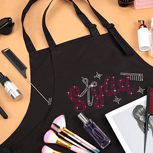 Coume 2 Pcs Hair Stylist Apron Hairstylist Salon Apron with Rhinestone Tools 3 Pockets Waterproof Hairdresser Barber(Rose Red,Trendy and Simple Style) - Image 4