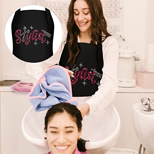 Coume 2 Pcs Hair Stylist Apron Hairstylist Salon Apron with Rhinestone Tools 3 Pockets Waterproof Hairdresser Barber(Rose Red,Trendy and Simple Style) - Image 2