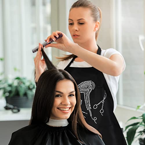 Coume 2 Pcs Hair Stylist Apron Hairstylist Salon Apron with Rhinestone Tools 3 Pockets Waterproof Hairdresser Barber(Rose Red,Trendy and Simple Style) - Image 3