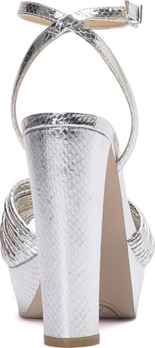 Jessica Simpson Womens Immie Platform Sandal with Ankle Strap, Silver, 8 - Image 3