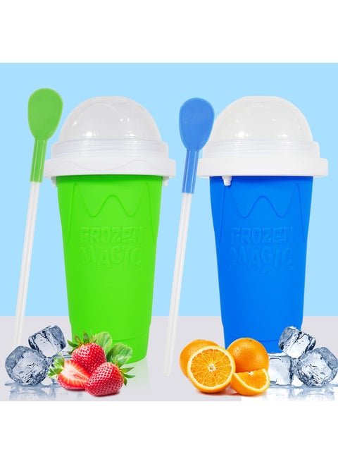 cdbz Slushy Cup Slushie Cups Machine Slushy Maker CupMaker Squeeze Slushy MachinesFrozen Magic Slushy 2 Pack Ice Cream Maker Cool Stuff for Juices and DrinksBlueGreen