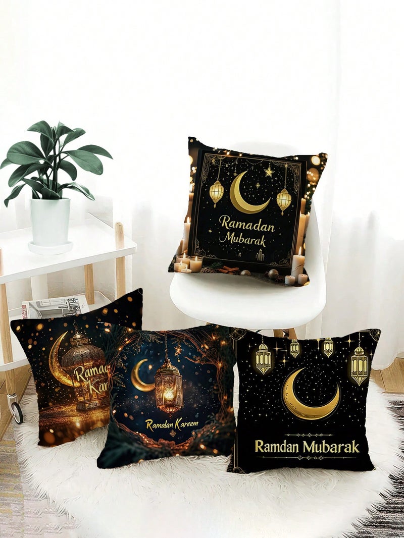 زينة رمضان طقم أغطية وسائد رمضان 4 قطع مقاس 45 × 45 سم بتصاميم فوانيس وهلال - Image 4