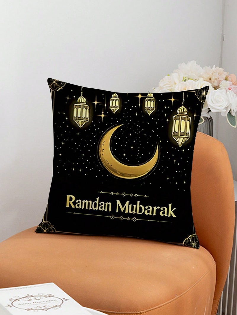 زينة رمضان طقم أغطية وسائد رمضان 4 قطع مقاس 45 × 45 سم بتصاميم فوانيس وهلال - Image 3
