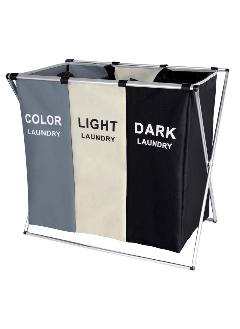 dreamons link Dreamons link 3-Section Laundry Basket Black/White/Grey 137L  - Image 1