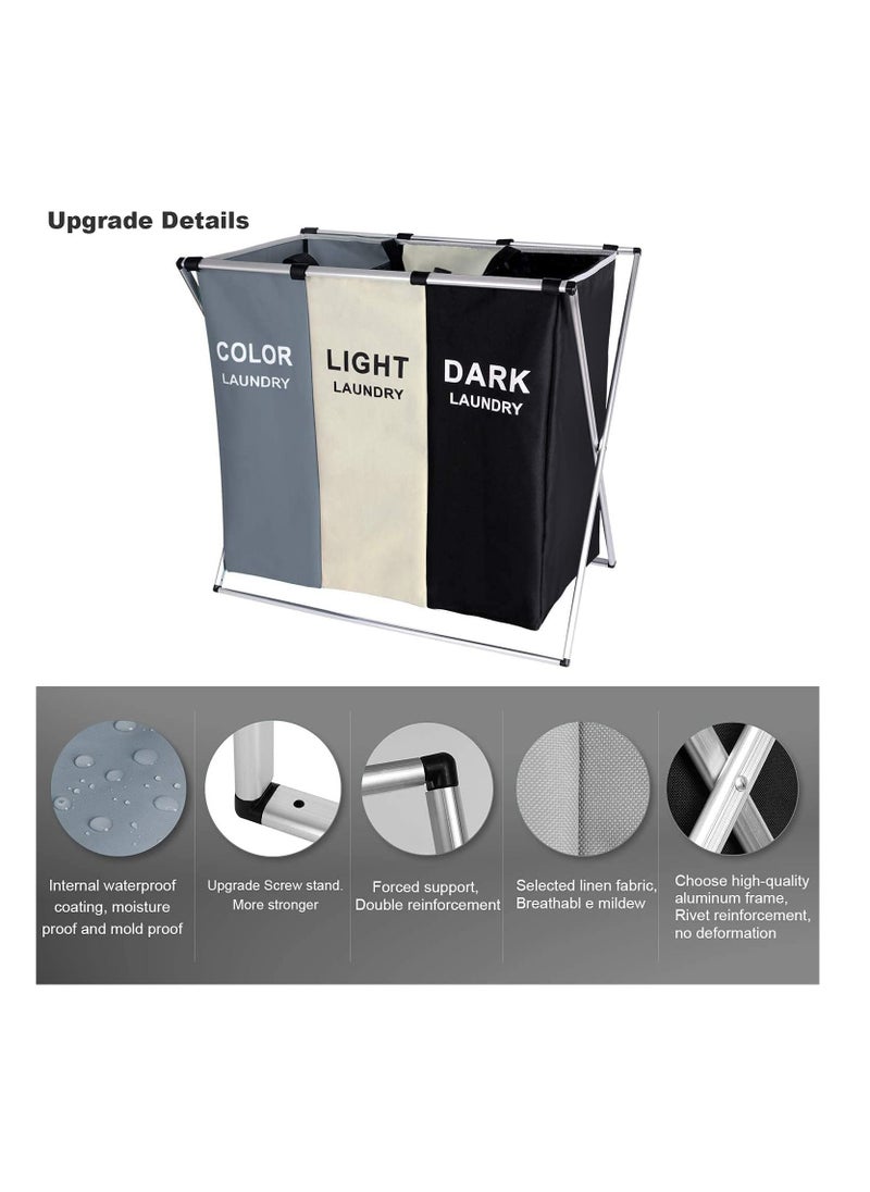 dreamons link Dreamons link 3-Section Laundry Basket Black/White/Grey 137L  - Image 2