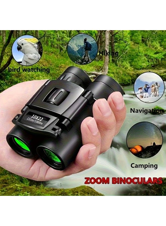Black 10x22 Powerful Folding Long Distance Binoculars HD Optical Lightweight Portable High Quality Prism for Hunting Sports - Image 2