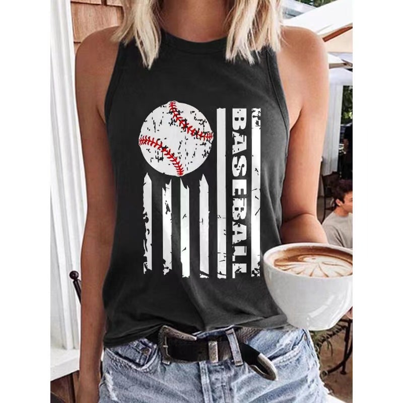 2022 Women'S Sleeveless Vest Baseballmom Baseball Printed T-Shirt - Image 1