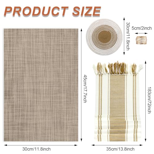 SK Studio 19Pcs Boho Table Runner Placemat and Napkin Ring Set Rectangle and Round Meal Mats Macrame Table Runner with Tassels for Wedding Kitchen Dining, Beige - Image 2