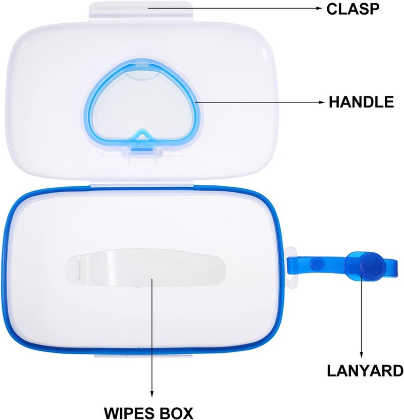 klarako 2Pcs Box Small On The Go Baby Wipes Dispenser Case Tissue Box Baby Wipe Holder Wipe Container for Outdoor Travel Car Pouch Blue Travel Tissue Dispenser - Image 3