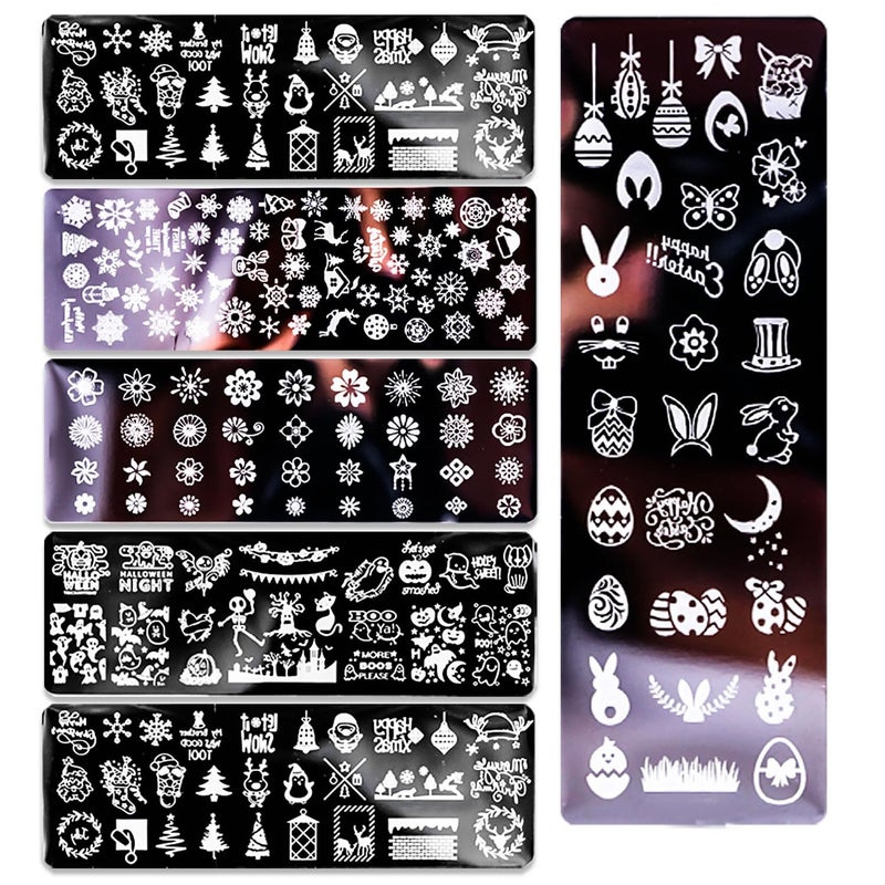 DANNEASY DANNEASY 6Piece Nail Stamp Kit  Holiday Style Nail Stencils with Stamper Scraper Storage Bag