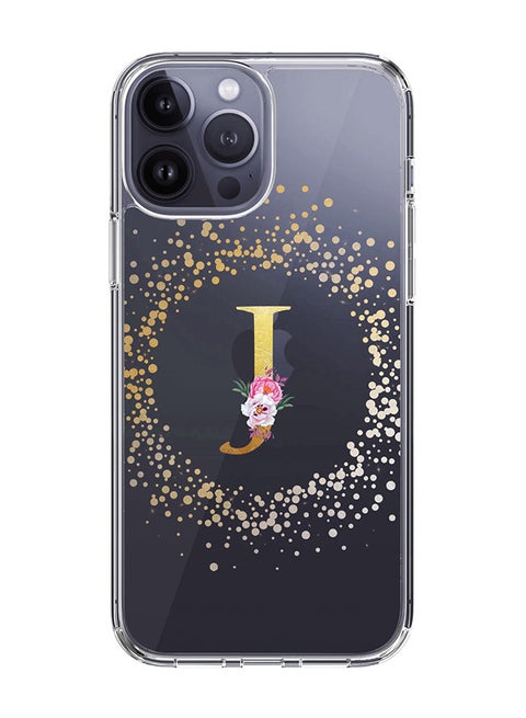 Classic Clear Case For iPhone 15 Pro Max, Hybrid Soft Case Thin Cover- Custom Monogram Initial Letter Floral Pattern Alphabet - J(Transparent)