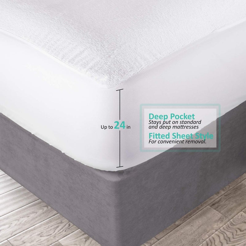 Clara Clark Mattress Protector, Premium Cotton Terry Mattress-Cover - Waterproof, Soft, Breathable and Noiseless Cover Twin Mattress Protector - Image 3