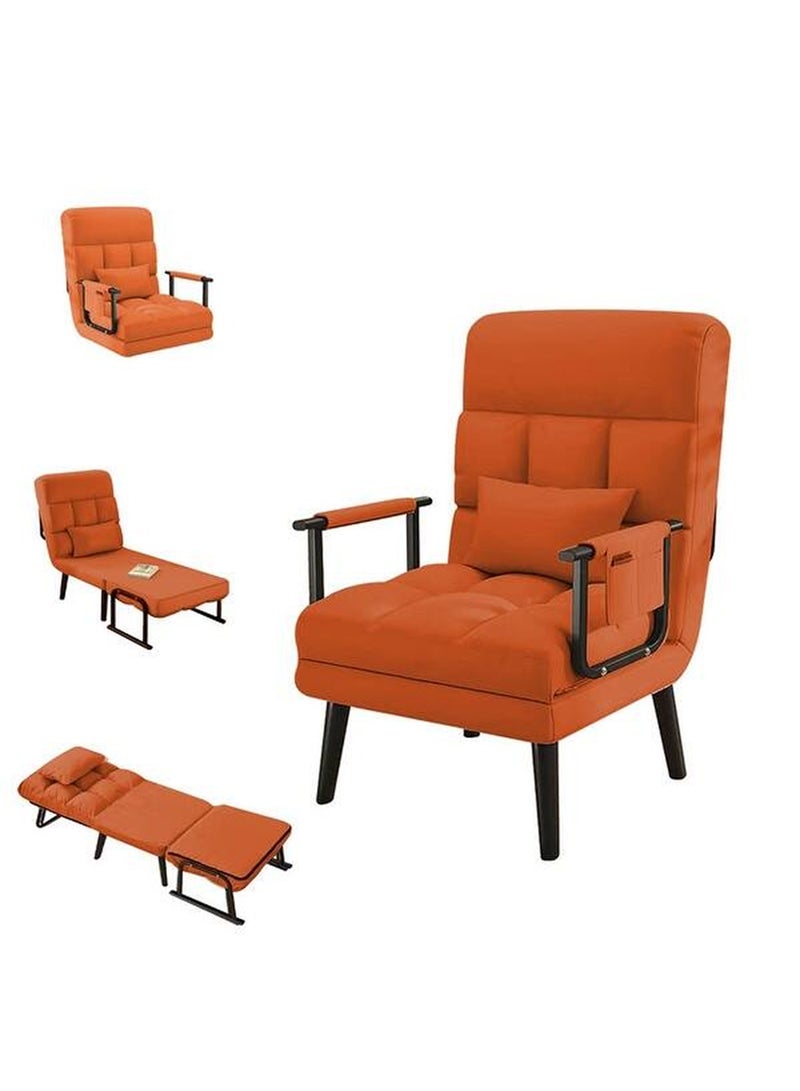 Taimi Folding Recliner Chair, 2-in-1 Chair and Bed with Adjustable Backrest, Foldable Bed for Living Room, Office and Bedroom - Orange  - Image 2