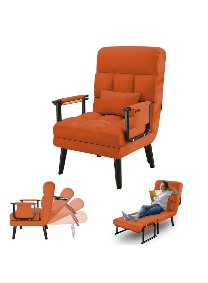 Taimi Folding Recliner Chair, 2-in-1 Chair and Bed with Adjustable Backrest, Foldable Bed for Living Room, Office and Bedroom - Orange  - Image 1