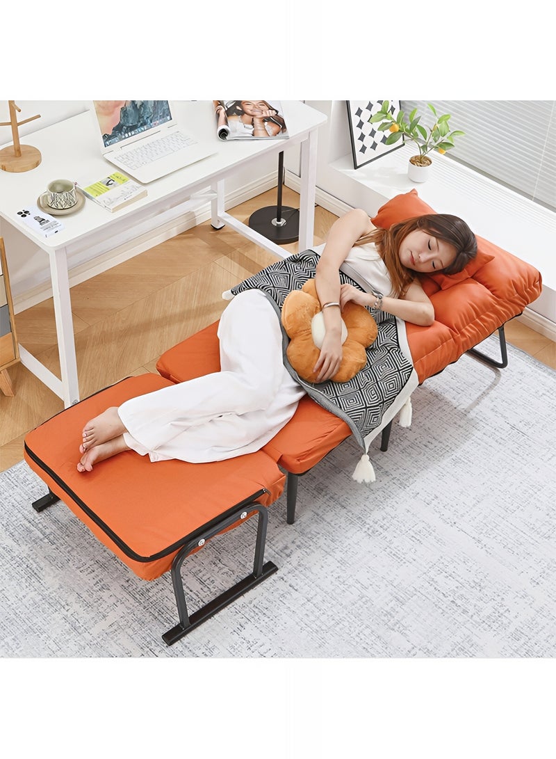 Taimi Folding Recliner Chair, 2-in-1 Chair and Bed with Adjustable Backrest, Foldable Bed for Living Room, Office and Bedroom - Orange  - Image 4