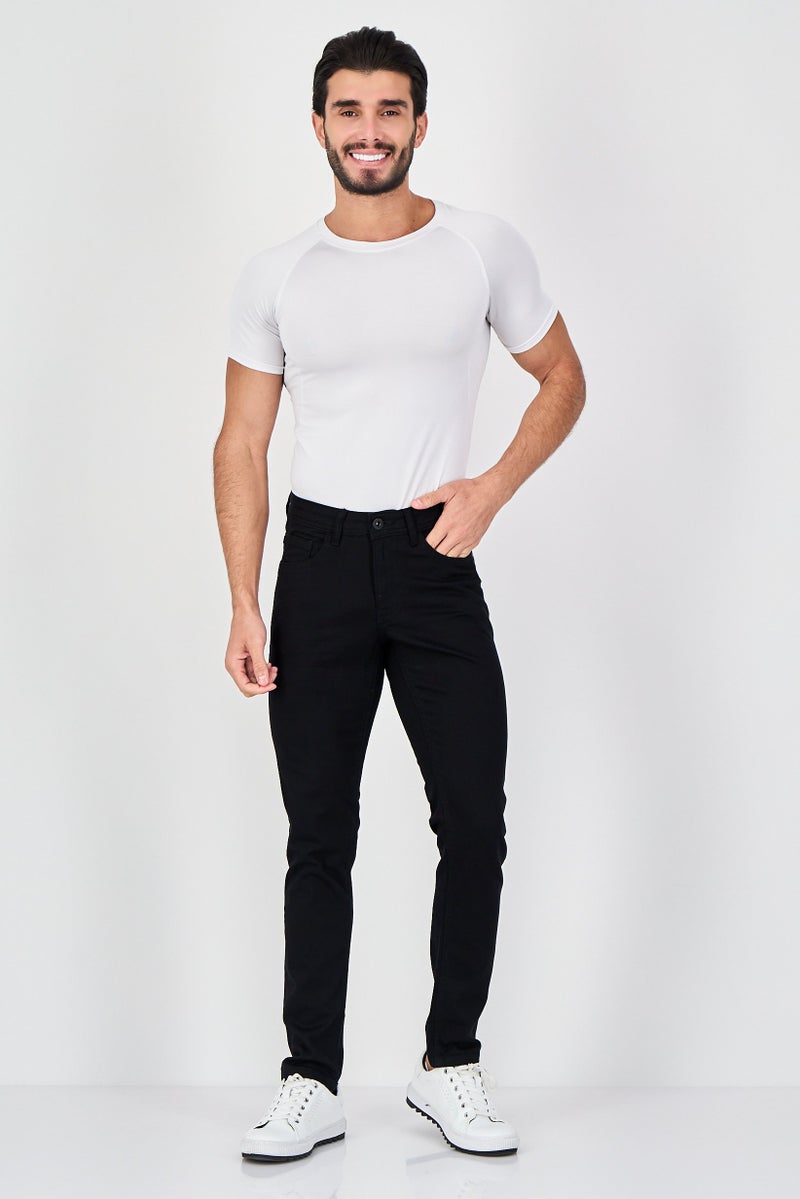 DeFacto Men Skinny Fit Solid Stretchable Denim Jeans, Black - Image 3