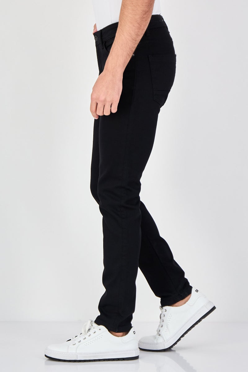 DeFacto Men Skinny Fit Solid Stretchable Denim Jeans, Black - Image 2