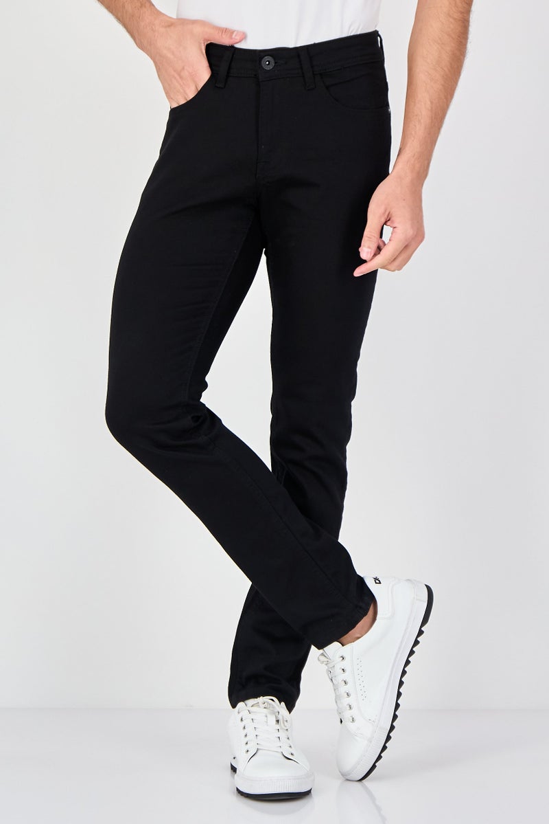 DeFacto Men Skinny Fit Solid Stretchable Denim Jeans, Black - Image 1
