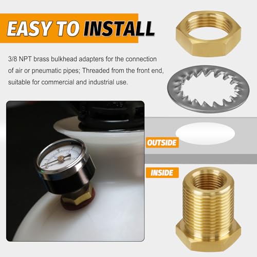 KOOTANS KOOTNAS 2-Pack Solid Brass Bulkhead Fittings, 3/8 NPT Taper Female 1" Straight Male Thread Brass Connector with Metal Wave Ring, 1.32" Length for Water Tank, Pipes, Faucets, Hoses, Pipe Fittings - Image 5