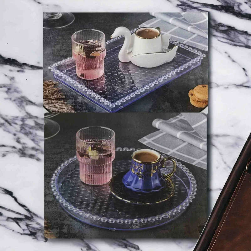 إليت هوم Elite 2 Pieces Crystal Beaded Transparent Presentation and Serving Tray (Round + Rectangular)