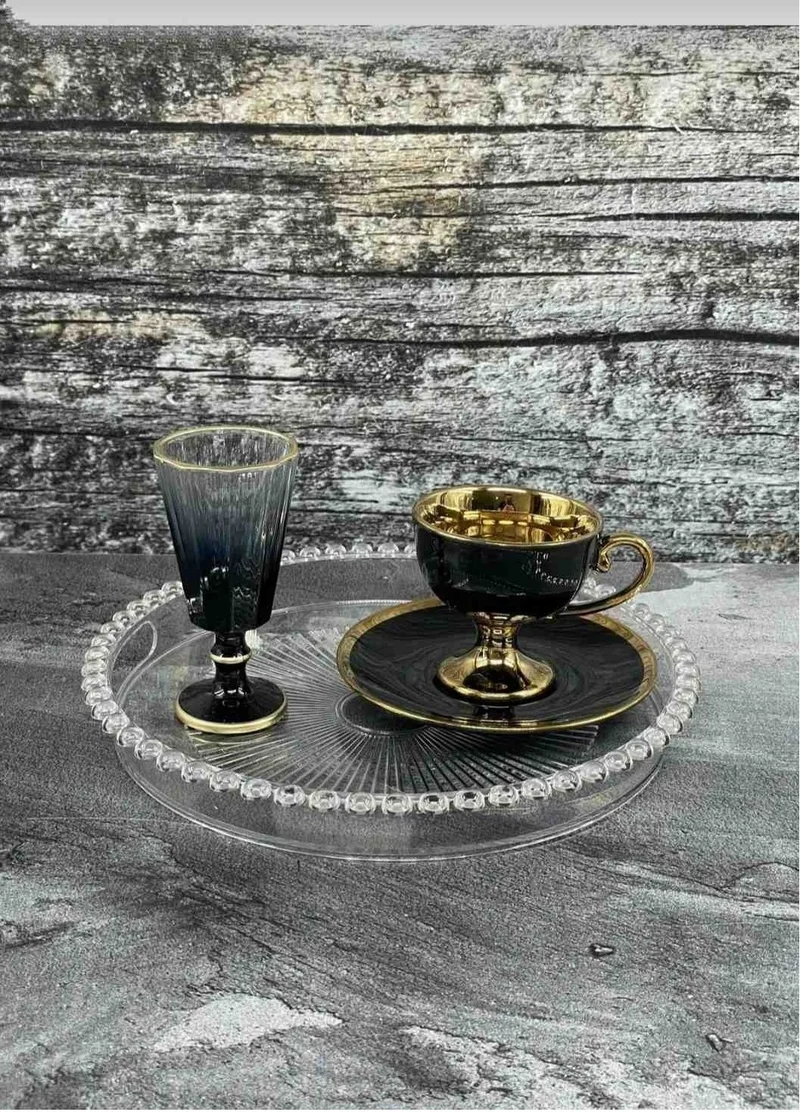 إليت هوم Elite 2 Pieces Crystal Beaded Transparent Presentation and Serving Tray (Round + Rectangular)